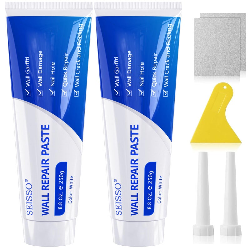 SEISSO Drywall Repair Kit, 500 g Wall Mending Agent- 2 Pack, Wall Spackle Repair Kit with Scraper, Patch for Wall Hole Filler, White Spackle Wall Repair Paste, Plaster Dent - Image 1