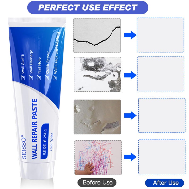 SEISSO Drywall Repair Kit, 500 g Wall Mending Agent- 2 Pack, Wall Spackle Repair Kit with Scraper, Patch for Wall Hole Filler, White Spackle Wall Repair Paste, Plaster Dent - Image 3