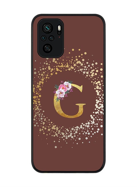 Rugged Black edge case for Xiaomi Poco M5s Slim fit Soft Case Flexible Rubber Edges Anti Drop TPU Gel Thin Cover - Custom Monogram Initial Letter Floral Pattern Alphabet - G (Brown )