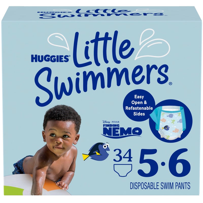 Huggies Little Swimmers Disposable Swim Diapers, Size 5-6 (32+ lbs), 34 Ct (2 packs of 17), Packaging May Vary - Image 1
