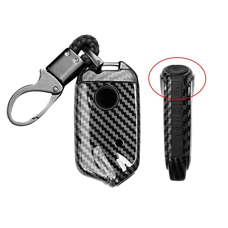 SANRILY 1Pcs Carbon Fiber Smart Key Fob Case for Kia Stinger K900 2019 2020 Keyless Entry Remote Keychain Holder ABS Plastic Key Protector Cover Shell Black