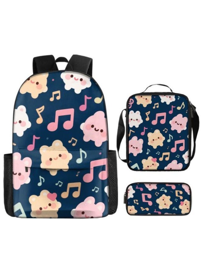 Cute cartoon print three-piece set! Backpack + handbag + pen bag combination | Multi-scene for student and children's outing - 1344