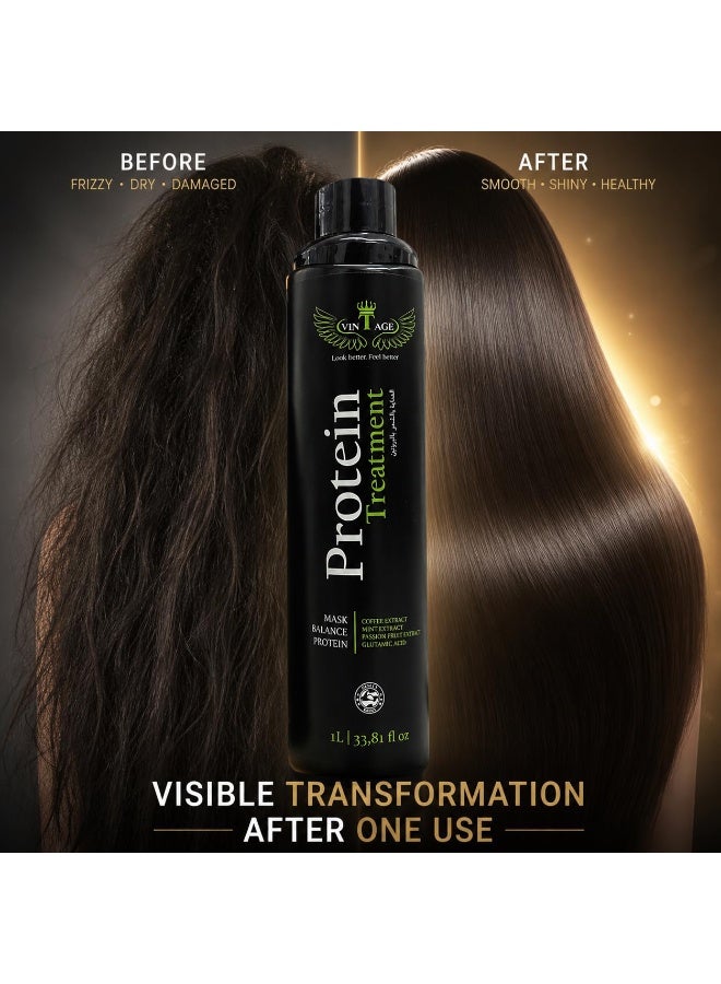 Vintage Protein Hair Treatment Mask 1000ml | Deep Repair Protein Hair Mask | Keratin Hair Care for Dry, Damaged & Frizzy Hair | Salon Professional Formula - Image 5