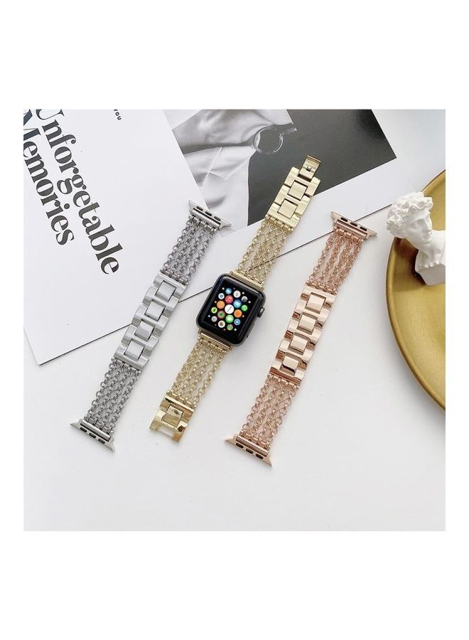 NIBEMINENT Creative Chain Stainless Steel Metal Watch Strap For Apple Series 7/6/5/4/3/2/1/SE 45/44/42mm Rose Gold - Image 4