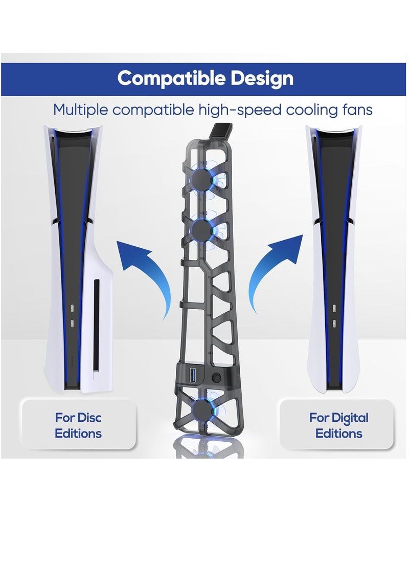DOBE - Cooling Fan for PS5 Slim Console Quiet Cooling System with Memory Function and LED Light and USB 3.0 Port for PS5 Slim Digital & Discs Edition. - Image 1