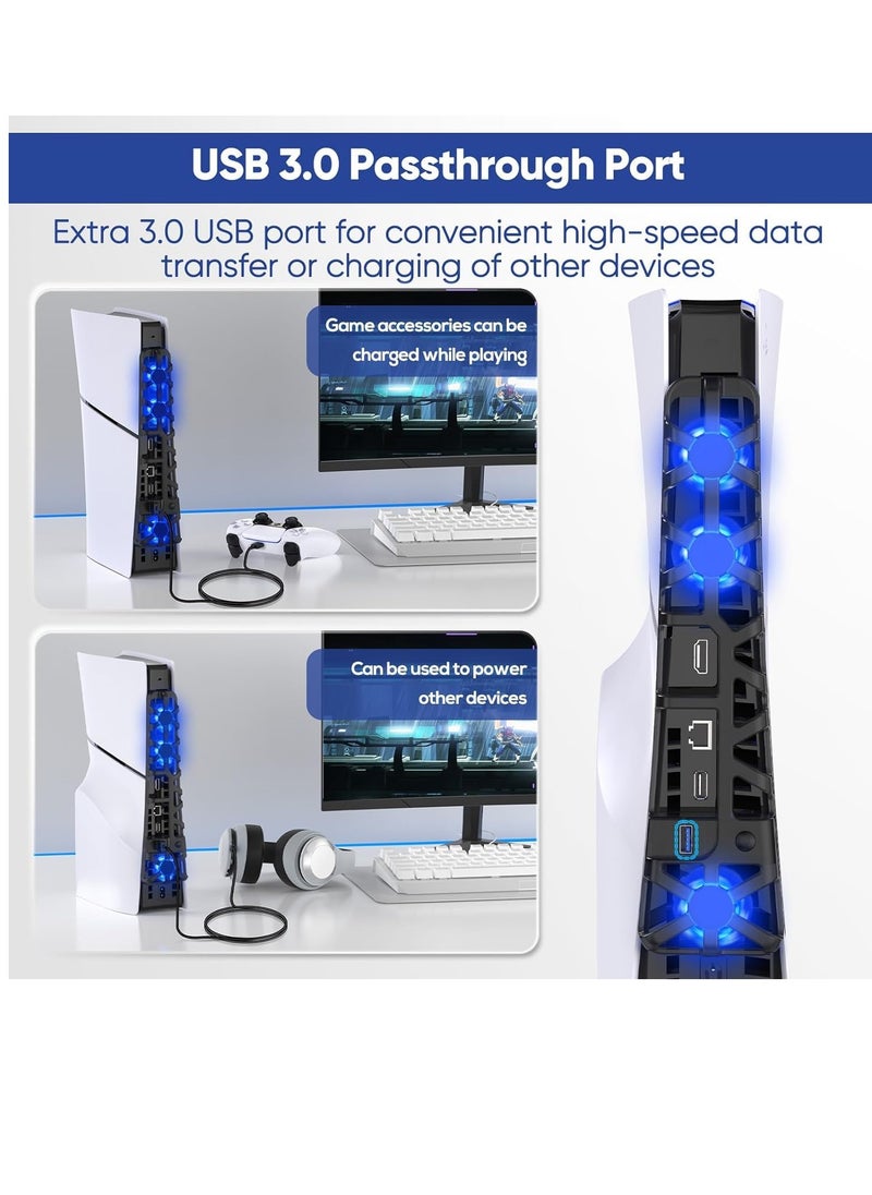 DOBE - Cooling Fan for PS5 Slim Console Quiet Cooling System with Memory Function and LED Light and USB 3.0 Port for PS5 Slim Digital & Discs Edition. - Image 1