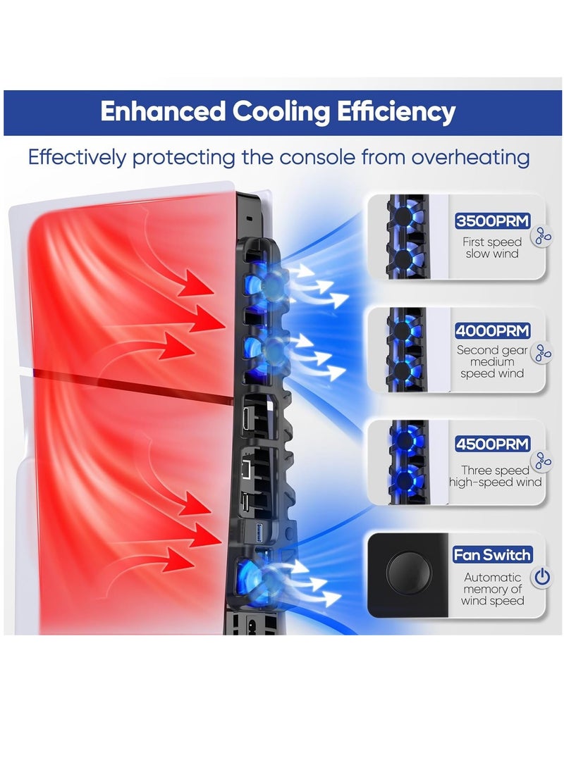 DOBE - Cooling Fan for PS5 Slim Console Quiet Cooling System with Memory Function and LED Light and USB 3.0 Port for PS5 Slim Digital & Discs Edition. - Image 1