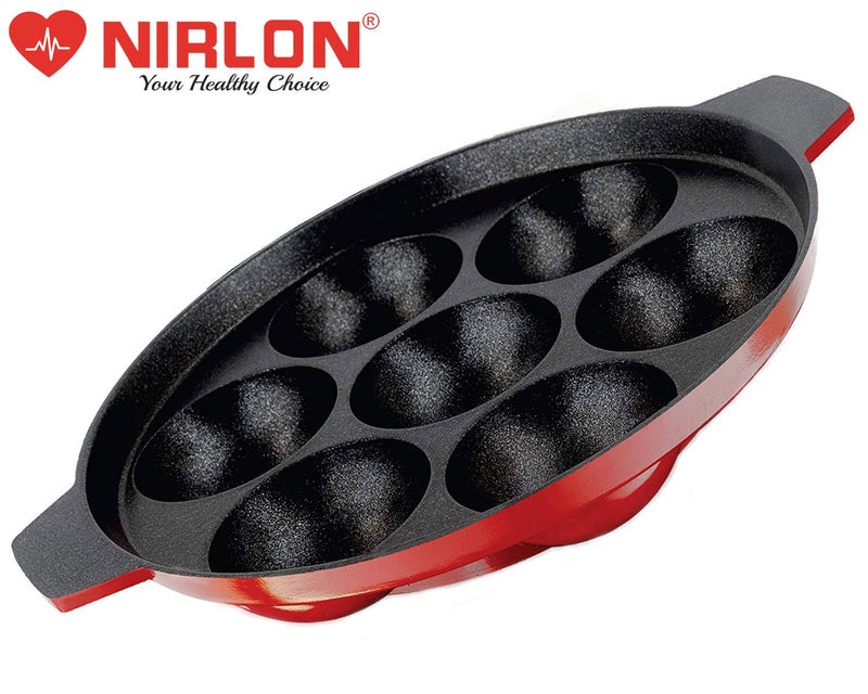 Nirlon Aluminium Non-Stick 7 Cavity Appam PatraPaniyarakkal | Paniyaram | Appam Pan | Pan Cake Maker | Ponganal Maker | Kuzhi Paniyaram | Paddu Tawa[3Mm_Clasic_AP7],Red - Image 3