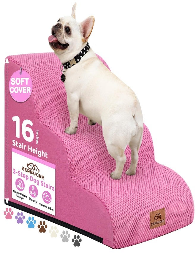 Zerbuger Dog Stairs for Small Dogs, Curved Pet Steps for Old/Injured Dogs Cats Climbing Bed, Chair or Couch, Premium Foam Non-Slip Ramp for Indoor Pets (Pink, 23" D x 15.7" W x 16" H, 3) - Image 1