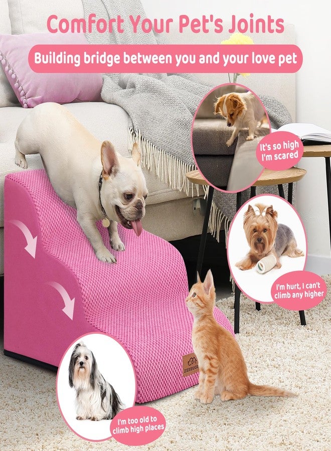 Zerbuger Dog Stairs for Small Dogs, Curved Pet Steps for Old/Injured Dogs Cats Climbing Bed, Chair or Couch, Premium Foam Non-Slip Ramp for Indoor Pets (Pink, 23" D x 15.7" W x 16" H, 3) - Image 3