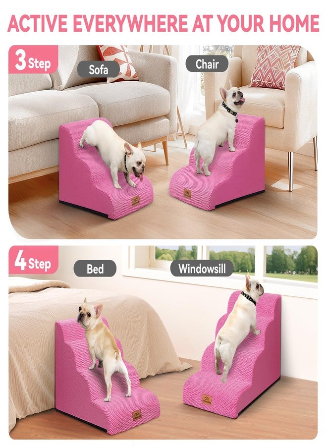 Zerbuger Dog Stairs for Small Dogs, Curved Pet Steps for Old/Injured Dogs Cats Climbing Bed, Chair or Couch, Premium Foam Non-Slip Ramp for Indoor Pets (Pink, 23" D x 15.7" W x 16" H, 3) - Image 2