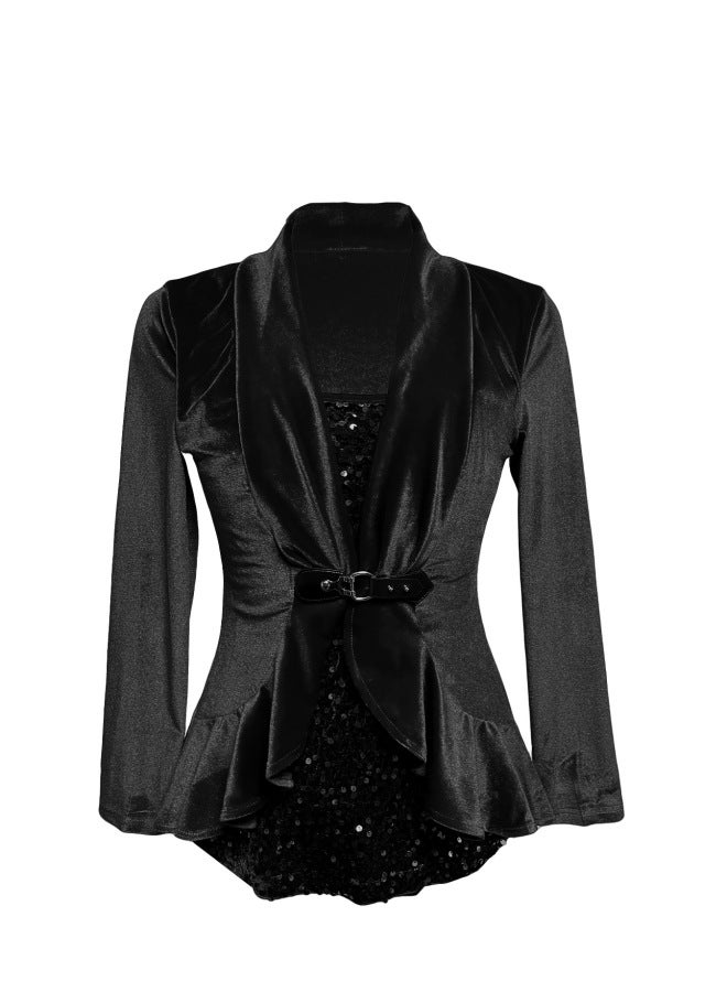 Sequin Button Patchwork Fake Two-piece Top
