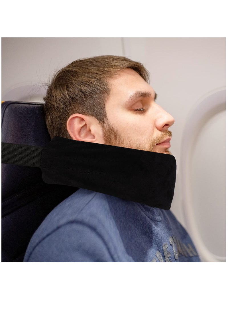 Excefore - Travel Pillow for Sleeping Airplane, 2 Sets Headrest Travel Pillow Neck Pillow for Airplane Travel Functional Airplane Head Straps Neck Brace for Sleeping on Airplane Car, Black - Image 1