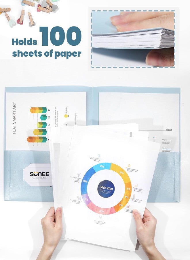 SUNEE 2 Pocket Folders (6/Pack, Pastel Colors) Heavy-Duty Plastic Folders with Pockets, Fit 8.5x11 Letter Size Paper, 2-Pocket File Folders for Kids, Home, School, Office - Image 4