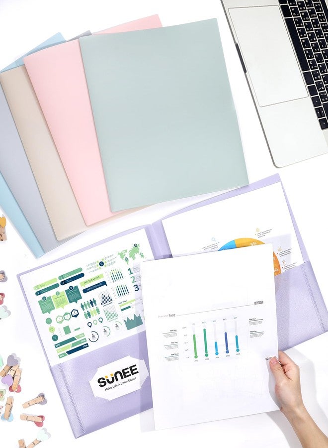 SUNEE 2 Pocket Folders (6/Pack, Pastel Colors) Heavy-Duty Plastic Folders with Pockets, Fit 8.5x11 Letter Size Paper, 2-Pocket File Folders for Kids, Home, School, Office - Image 5