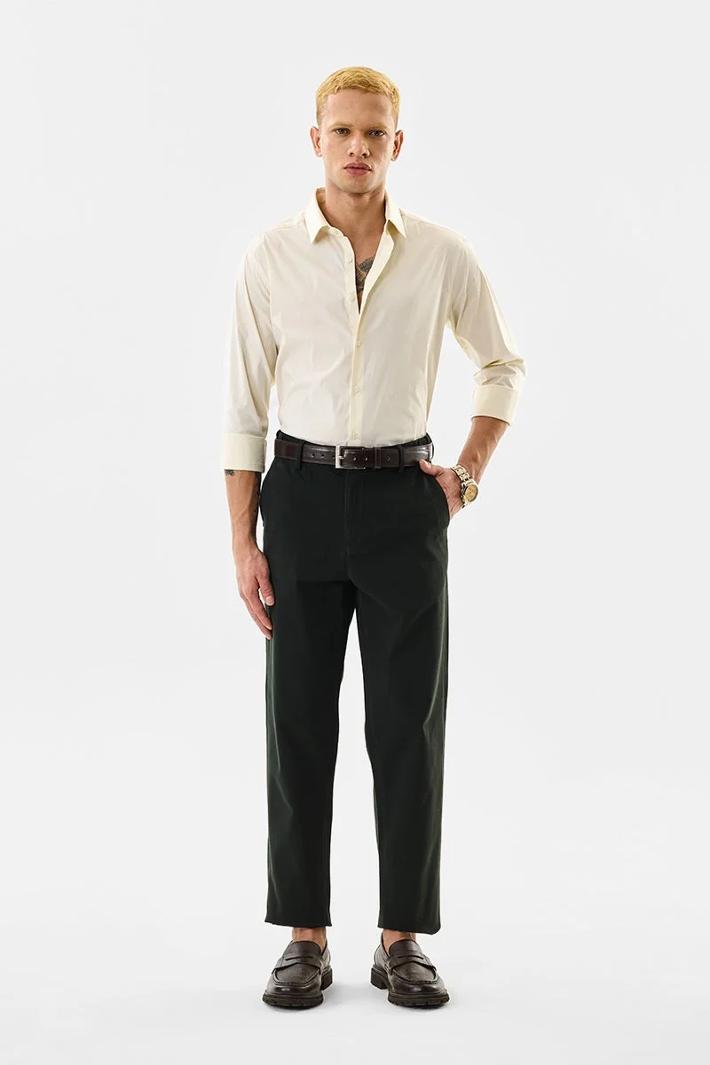 سنيتش Cream Solid Long Sleeve Slim Fit Luxe Shirt