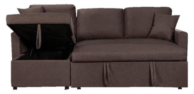 MAF furniture Diwan Sofa Cum Bed With Cushions L-Shaped Storage Space | Convertible Living Room Furniture Maf-S05- Brown - Image 1