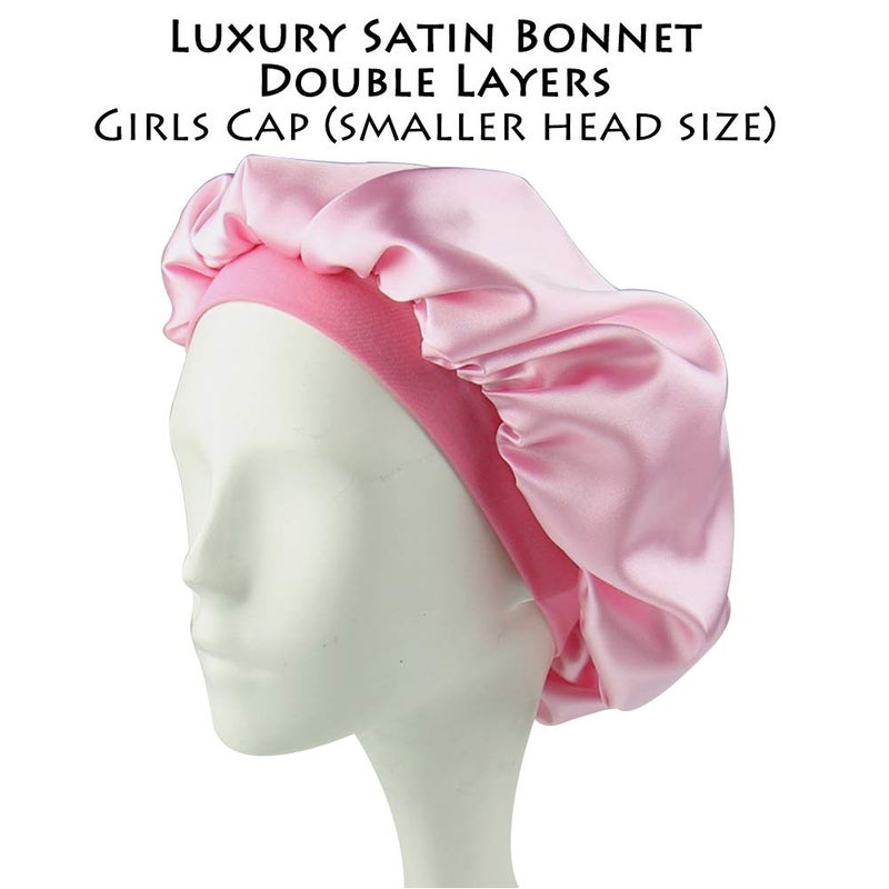 Alnorm Sleep Cap for Kids Satin Hair Scarf Girls Night Head Wrap Floral Silk Nightcap Light Pink - Image 2