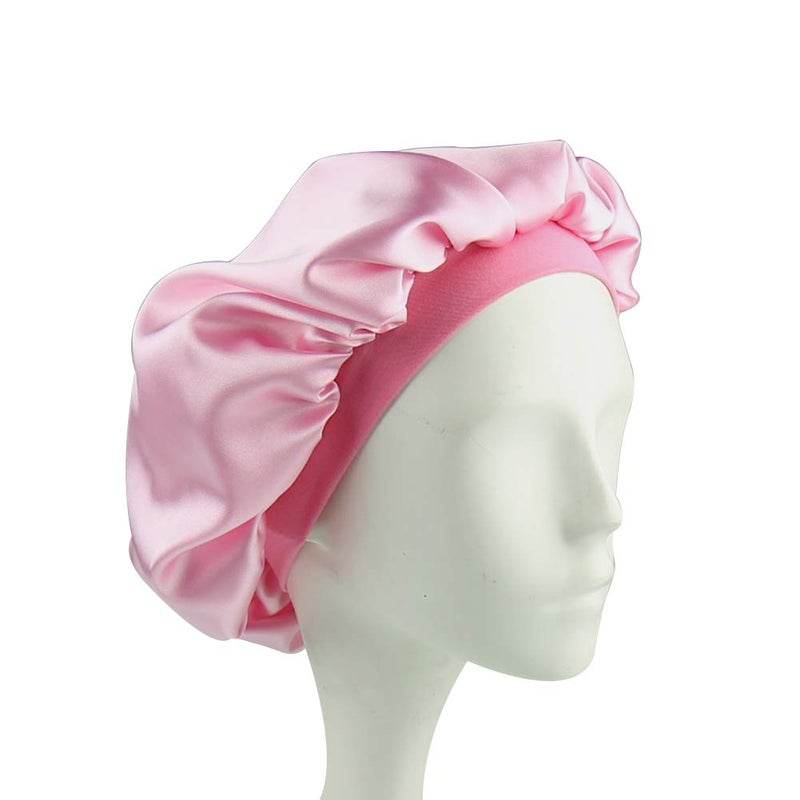 Alnorm Sleep Cap for Kids Satin Hair Scarf Girls Night Head Wrap Floral Silk Nightcap Light Pink - Image 5