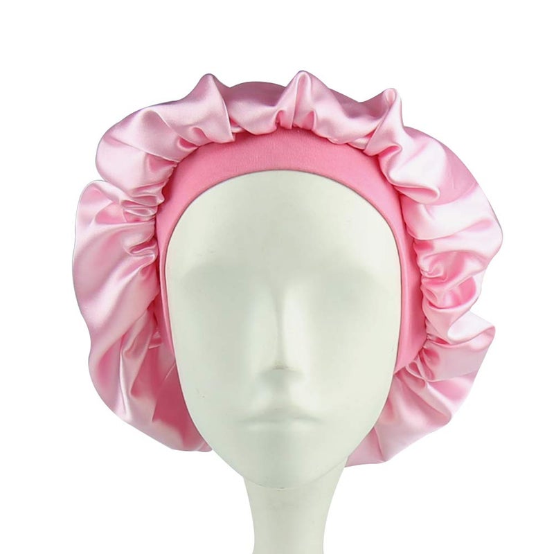 Alnorm Sleep Cap for Kids Satin Hair Scarf Girls Night Head Wrap Floral Silk Nightcap Light Pink - Image 3