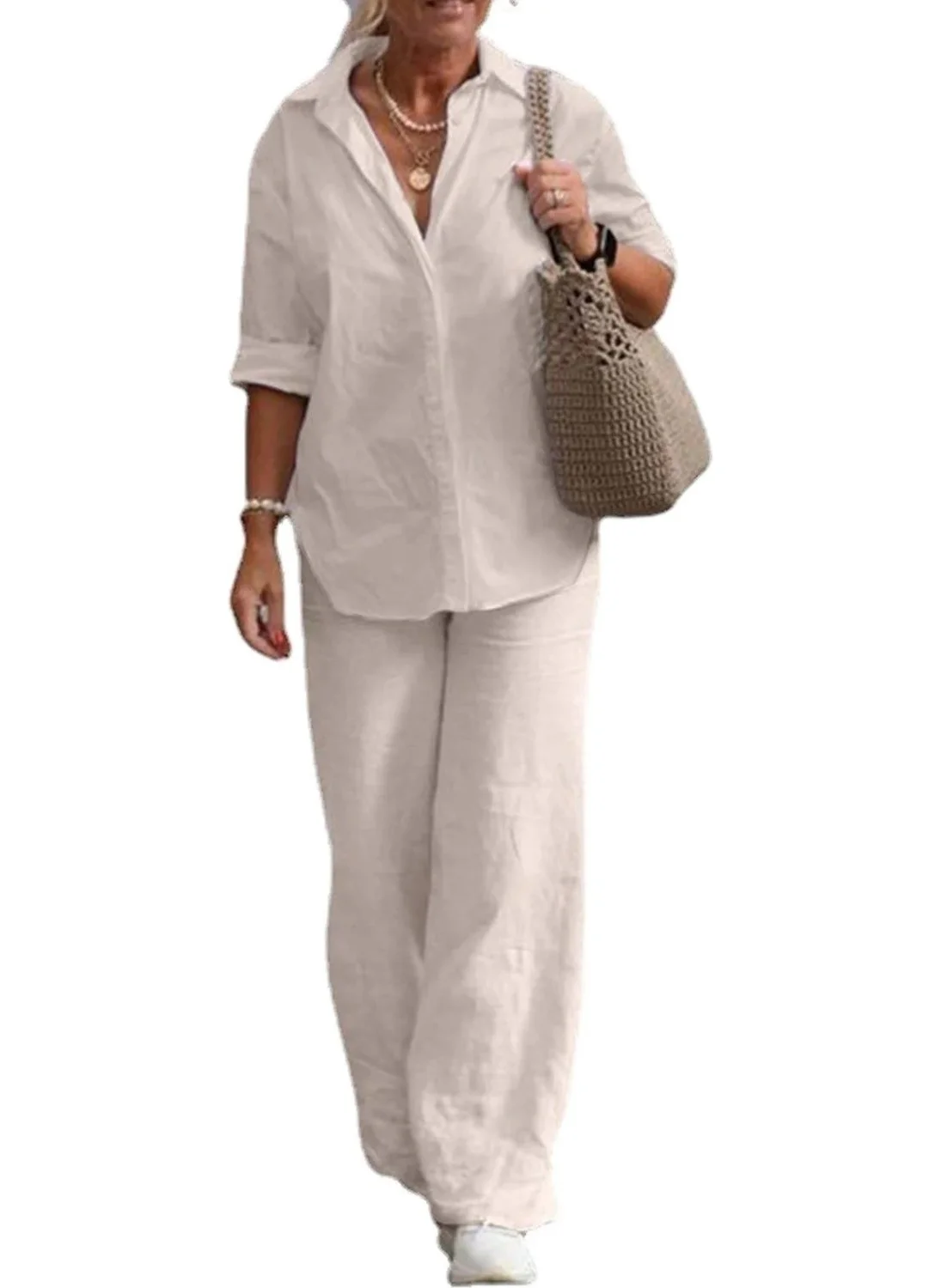 Barbora Comfortable and Daily Linen Ecru Two Piece Set Bottom Top LN17EKRU7
