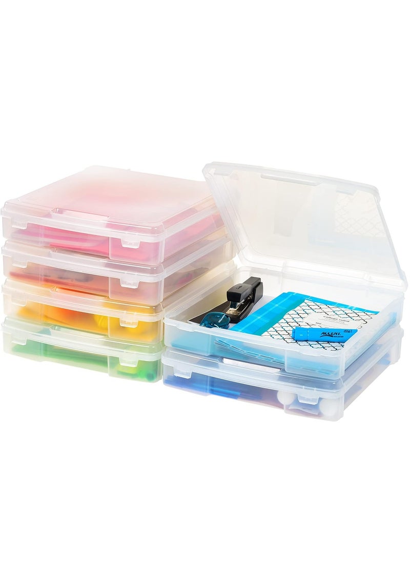 IRIS - IRIS USA Fits 12" x 12" Paper, 6 Pack Thick Portable Plastic Scrapbook Paper Storage Cases with Built-in Handle for Art and Craft Supplies Yarn File Paper Office Documents Toys, Rounded Corner, Clear - Image 1
