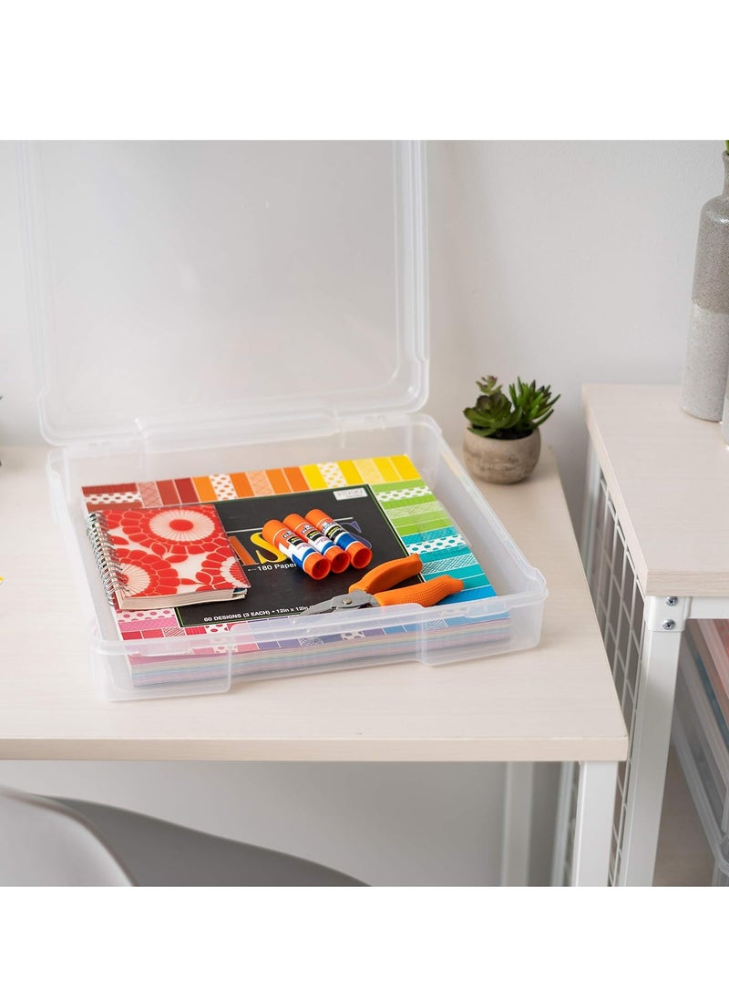 IRIS - IRIS USA Fits 12" x 12" Paper, 6 Pack Thick Portable Plastic Scrapbook Paper Storage Cases with Built-in Handle for Art and Craft Supplies Yarn File Paper Office Documents Toys, Rounded Corner, Clear - Image 1