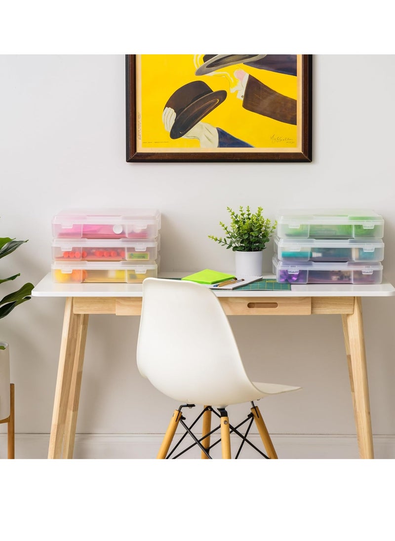 IRIS - IRIS USA Fits 12" x 12" Paper, 6 Pack Thick Portable Plastic Scrapbook Paper Storage Cases with Built-in Handle for Art and Craft Supplies Yarn File Paper Office Documents Toys, Rounded Corner, Clear - Image 1