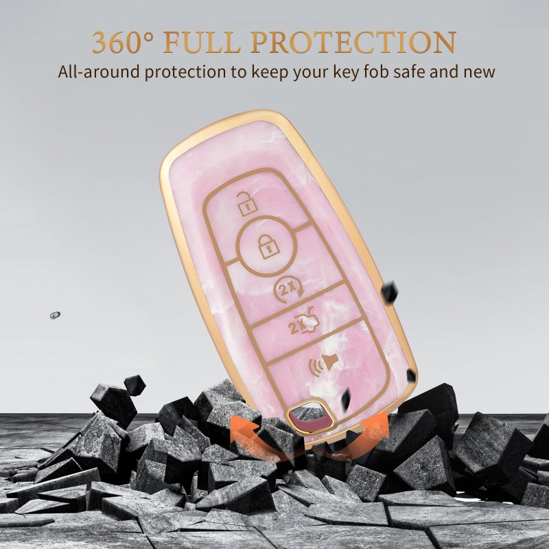 OFFCURVE Key Fob Cover for Ford Fusion Explorer Escape F150 F250 F350 F450 F550 Edge Maverick Expedition Lincoln Aviator 5 Buttons Smart Key Holder, Pink/Pattern Random - Image 4