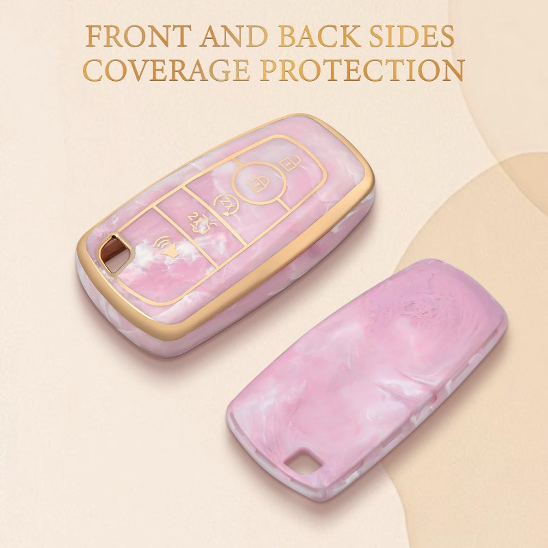 OFFCURVE Key Fob Cover for Ford Fusion Explorer Escape F150 F250 F350 F450 F550 Edge Maverick Expedition Lincoln Aviator 5 Buttons Smart Key Holder, Pink/Pattern Random - Image 5