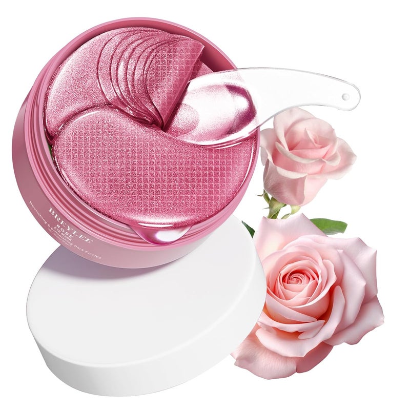 BREYLEE Pink Rose Eye Mask 60 Pcs  Puffy Eyes and Dark Circles Treatments  Look Younger and Reduce Wrinkles and Fine Lines Undereye Improve and Firm eye Skin  Pure Natural Material Extraction
