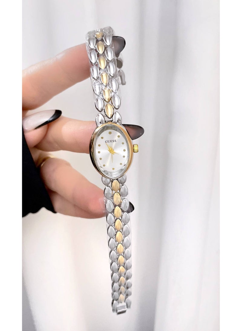 Guess Women's Two-Tone Analog Watch – Gold & Silver Stainless Steel Bracelet Watch with Elegant Oval Dial - Image 3
