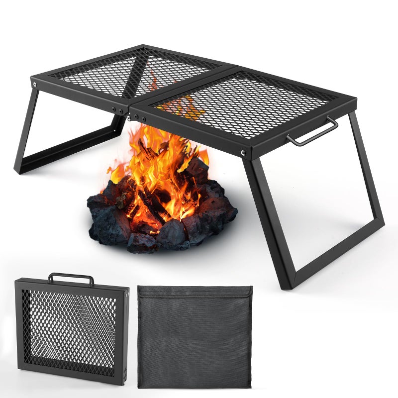 Odoland Folding Campfire Grill Heavy Duty Steel Mesh Grate with Folding Legs and Storage Bag Portable Camping Grates Over Fire Pit Grill Rack for Outdoor Cooking and Bonfire - Image 2