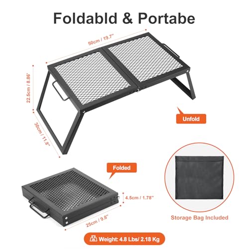 Odoland Folding Campfire Grill Heavy Duty Steel Mesh Grate with Folding Legs and Storage Bag Portable Camping Grates Over Fire Pit Grill Rack for Outdoor Cooking and Bonfire - Image 3