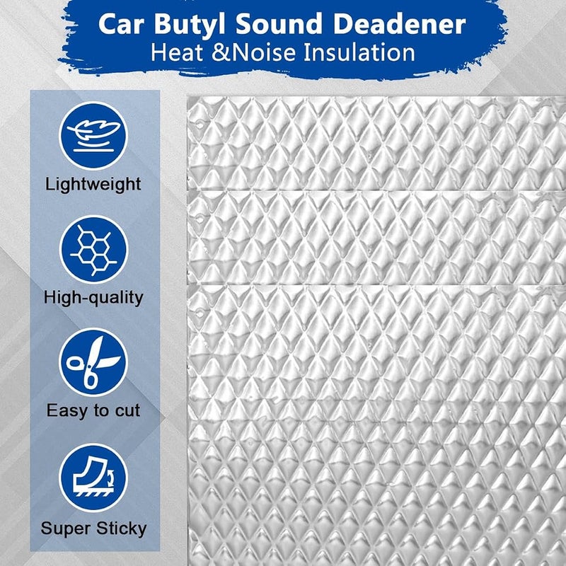 AbaqCasa Car Sound Deadening Mat, 10 Pack Heat Shield Butyl Automotive Sound Deadener, Self-Adhesive Auto Audio Deadener Mat, Noise Control Moistureproof Waterproof Heat Insulation for Truck Vehicle (40*25cm) - Image 2