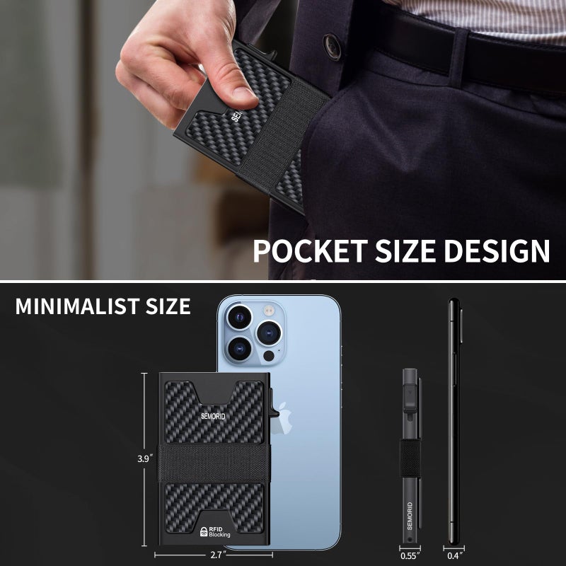 SEMORID Slim Wallet for Men, Minimalist RFID Blocking Mens Wallet with Pop Up Case, Thin Metal Credit Card Holder with Cash Strap & Expandable Backplate - Holds 12 Cards - Image 5