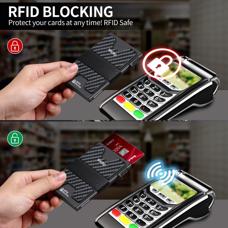 SEMORID Slim Wallet for Men, Minimalist RFID Blocking Mens Wallet with Pop Up Case, Thin Metal Credit Card Holder with Cash Strap & Expandable Backplate - Holds 12 Cards - Image 4