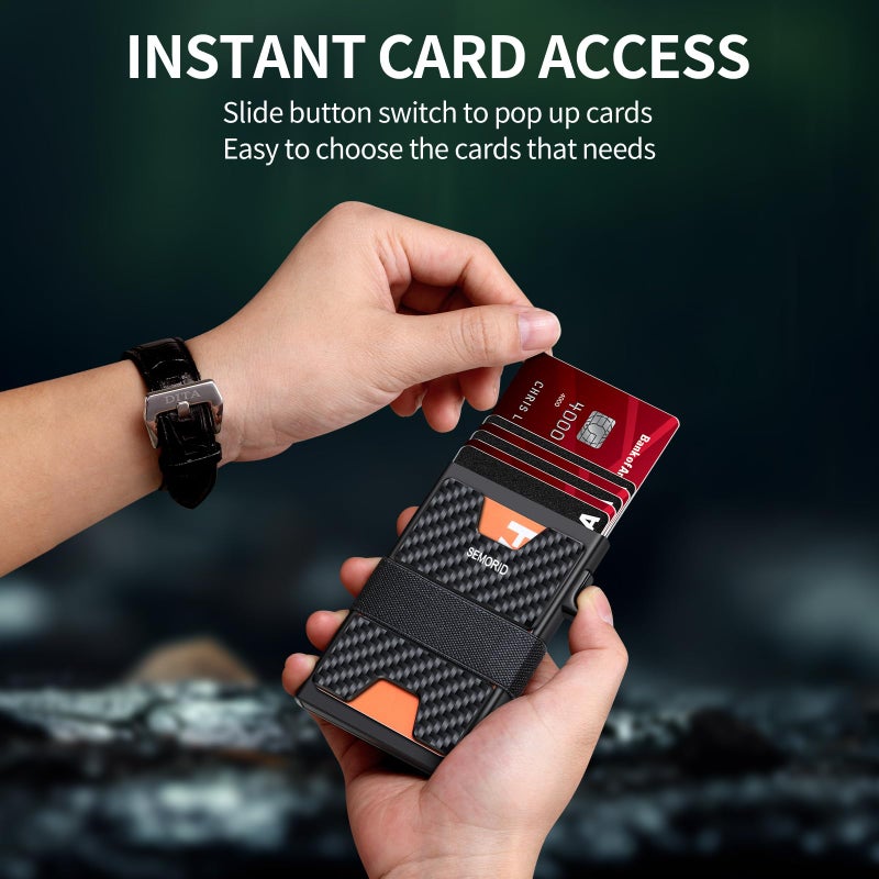 SEMORID Slim Wallet for Men, Minimalist RFID Blocking Mens Wallet with Pop Up Case, Thin Metal Credit Card Holder with Cash Strap & Expandable Backplate - Holds 12 Cards - Image 3