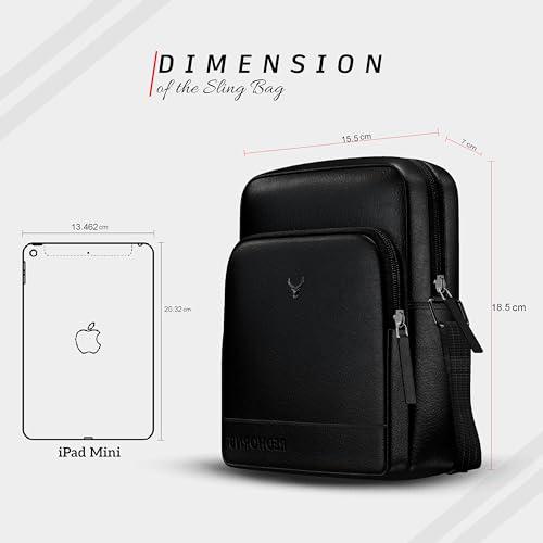 REDHORNS Genuine Leather Sling Bag for Men & Women, Small Crossbody Shoulder Bag with Zipper Pocket, Stylish Travel & Office Messenger Bag, 15.5X18.5X7 CM (Black) - Image 3