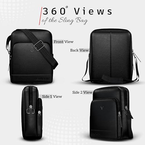 REDHORNS Genuine Leather Sling Bag for Men & Women, Small Crossbody Shoulder Bag with Zipper Pocket, Stylish Travel & Office Messenger Bag, 15.5X18.5X7 CM (Black) - Image 5