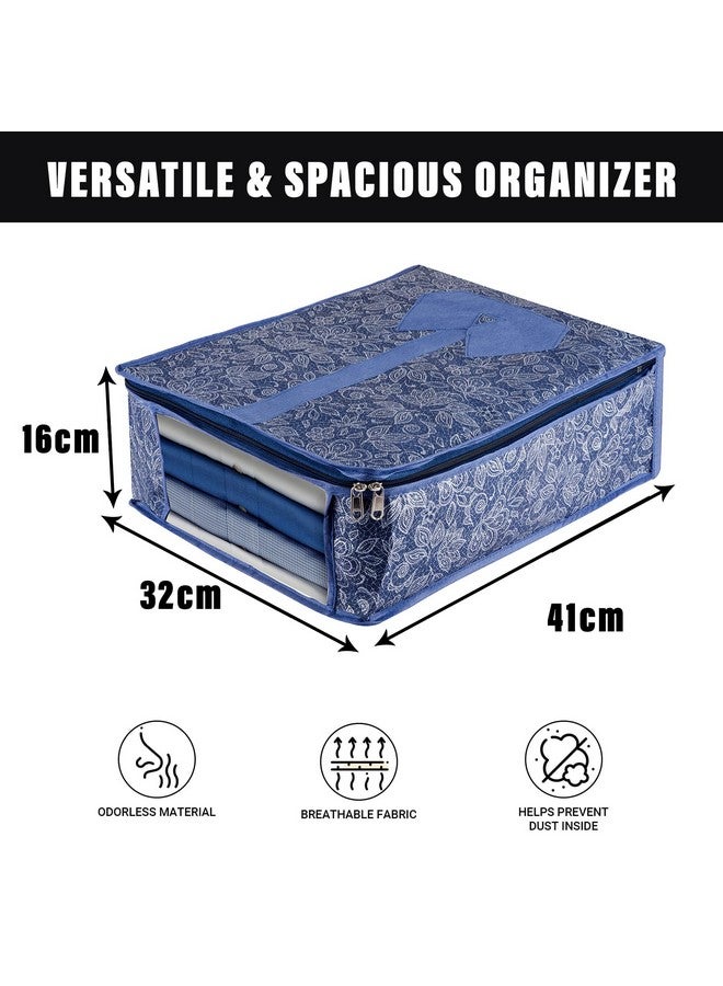 Kuber Industries Shirt Storage Bag | Clothes Storage Bag | Wardrobe Storage Bag | Shirt Organizer for Closet | Visible Window Shirt Bag | Flower Printed Shirt Cover | Pack of 2 | Navy Blue - Image 3