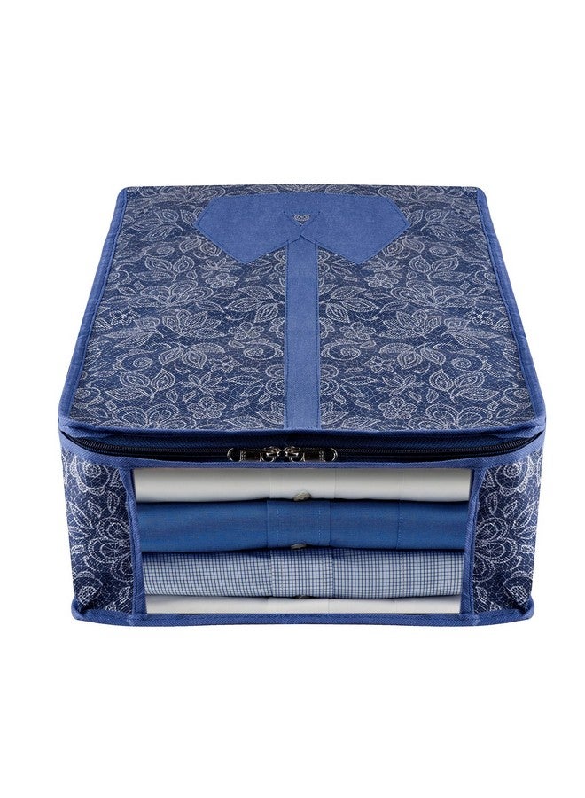 Kuber Industries Shirt Storage Bag | Clothes Storage Bag | Wardrobe Storage Bag | Shirt Organizer for Closet | Visible Window Shirt Bag | Flower Printed Shirt Cover | Pack of 2 | Navy Blue - Image 2
