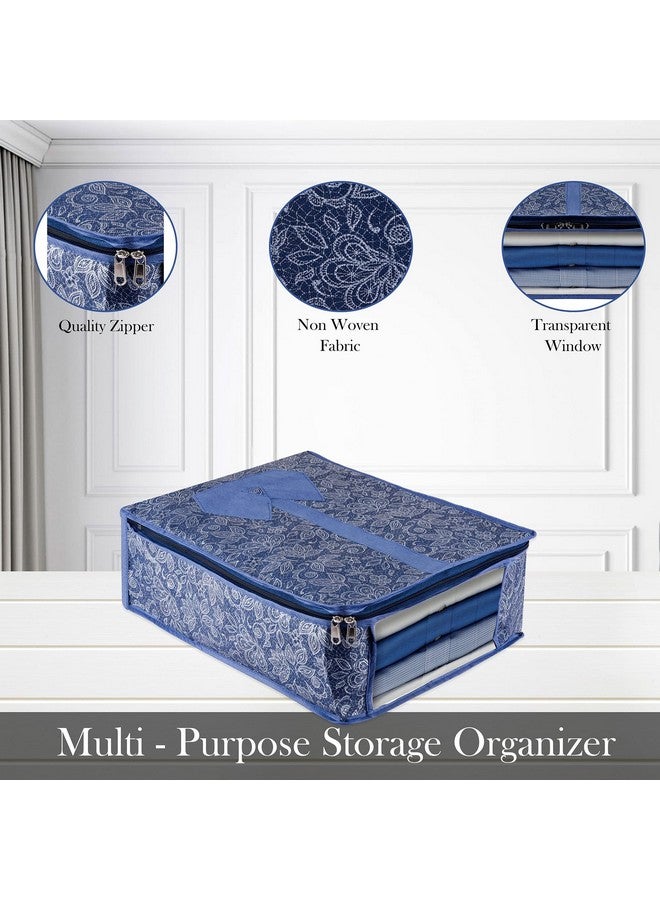 Kuber Industries Shirt Storage Bag | Clothes Storage Bag | Wardrobe Storage Bag | Shirt Organizer for Closet | Visible Window Shirt Bag | Flower Printed Shirt Cover | Pack of 2 | Navy Blue - Image 4