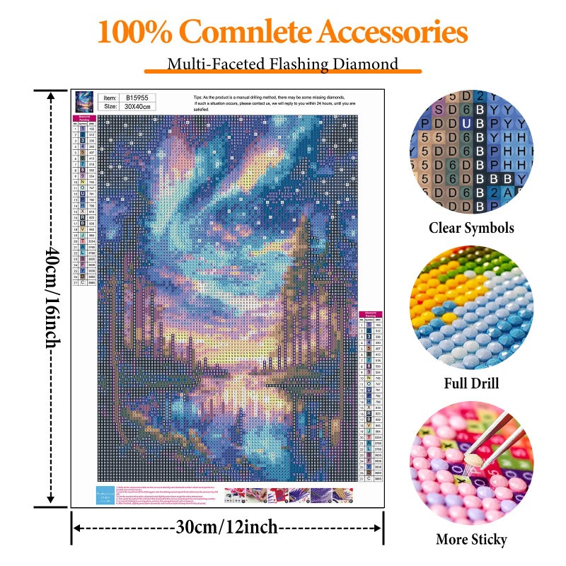 Offito Starry Sky Diamond Art Kits for Adults, 5D Aurora Lake Diamond Painting Kits for Beginners, Fantastic Landscapes DIY Full Drill Dots Gem Art Paint for Home Wall Decor 12 x 16 Inch - Image 4