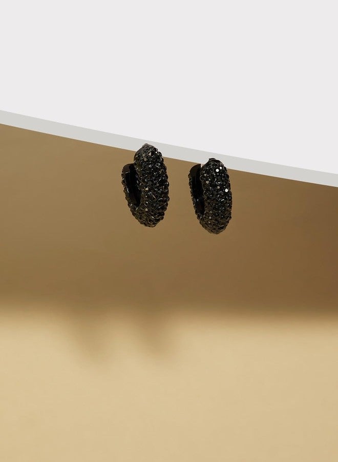 Ami Black Dazzling Austrian Diamonds Contemporary Semi Hoop Studs Earring For Women-ZPFK21007 - Image 2