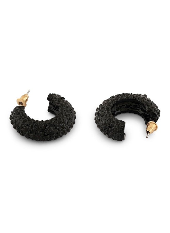 Ami Black Dazzling Austrian Diamonds Contemporary Semi Hoop Studs Earring For Women-ZPFK21007 - Image 4