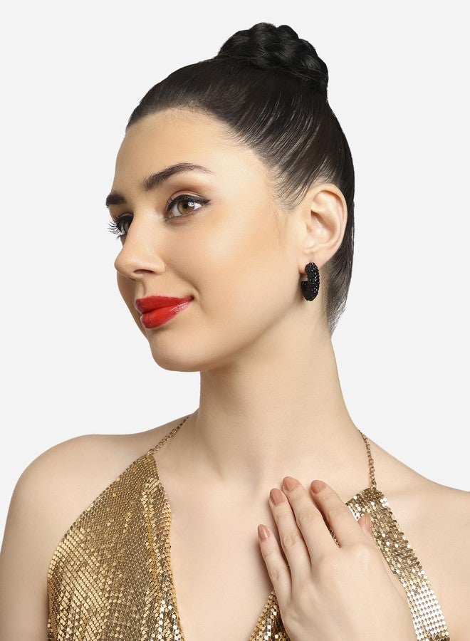 Ami Black Dazzling Austrian Diamonds Contemporary Semi Hoop Studs Earring For Women-ZPFK21007 - Image 5