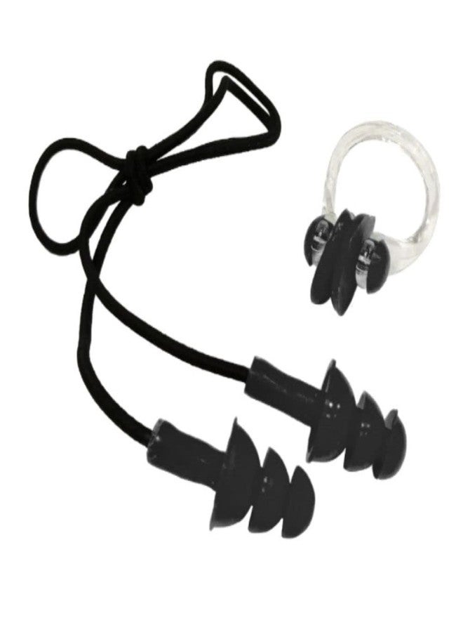 Digital Shoppy Silicone Swimming Nose Clip with Ear Plugs Set for Swimming or Other Watersports (black) - Image 1