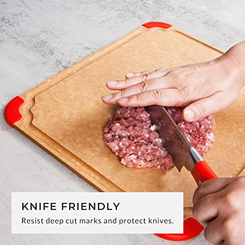 Elihome Premium Series Color Code Wood Fiber Dishwasher Safe Cutting board for Kitchen, Made in USA, Food Icon, Juice Grooves, Non-Porous, Non-slip Feet,Large 16" x 12" - Image 4