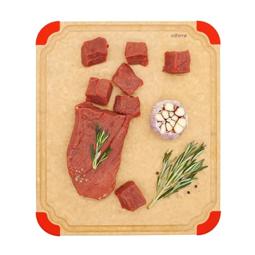 Elihome Premium Series Color Code Wood Fiber Dishwasher Safe Cutting board for Kitchen, Made in USA, Food Icon, Juice Grooves, Non-Porous, Non-slip Feet,Large 16" x 12" - Image 1